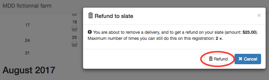 Warning message for refund to slate