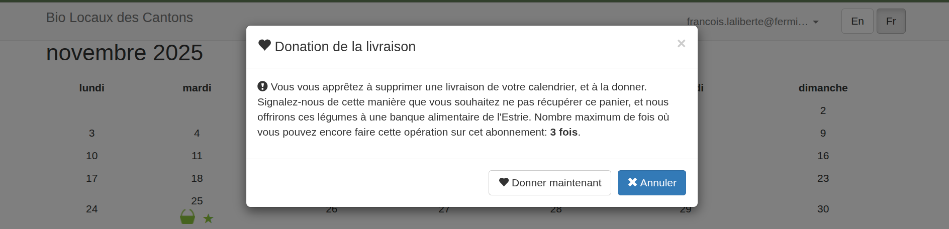 Confirmation of gift basket